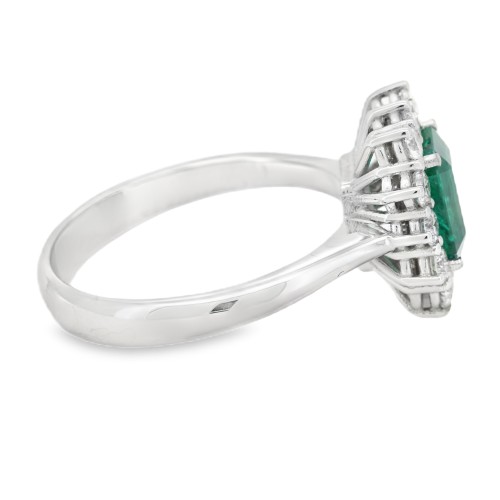 Anello Margherita Smeraldo Rettangolare ct 1,10 IGI  Diamanti ct 0,56 F SI1 Oro Bianco 18 kt 4,74 gr