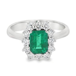 Anello Margherita Smeraldo Ottagonale ct 1,10 IGI  Diamanti ct 0,56 F SI1 Oro Bianco 18 kt 4,74 gr 2