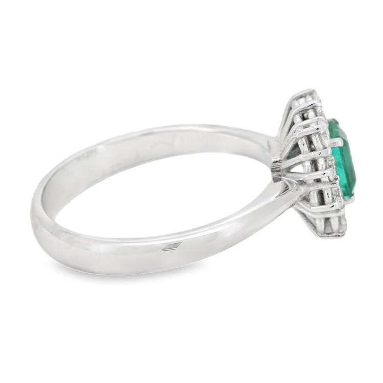 Anello Margherita Smeraldo Ottagonale ct 0,70 Diamanti ct 0,38 E VS Oro Bianco 18 kt 3,93 gr