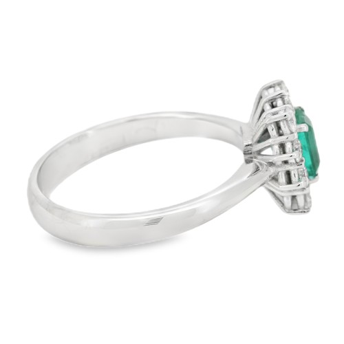Anello Margherita Smeraldo Ottagonale ct 0,70 Diamanti ct 0,38 E VS Oro Bianco 18 kt 3,93 gr