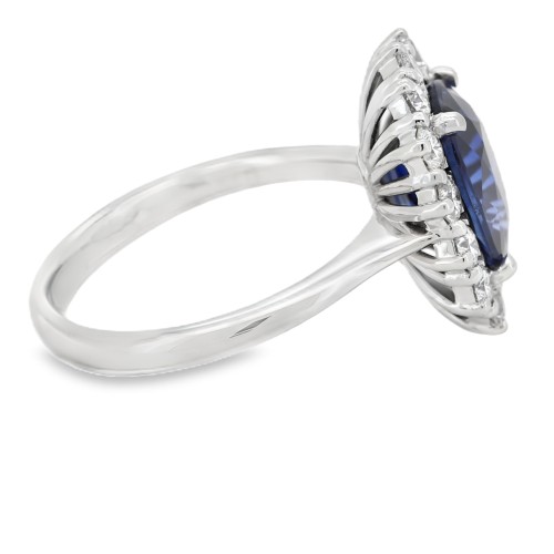 Anello Margherita Zaffiro Blu ct 3,71 IGI Diamanti ct 0,81 EF VS Oro Bianco 18 kt 5,79 gr