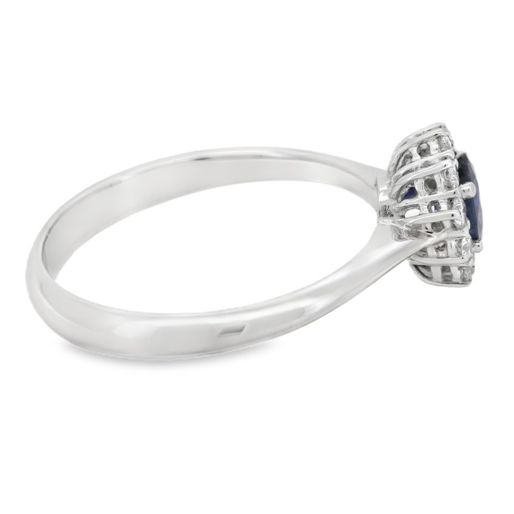 Anello Margherita Zaffiro Blu ct 0,45 Diamanti ct 0,21 EF VS Oro Bianco 18 kt 2,89 gr