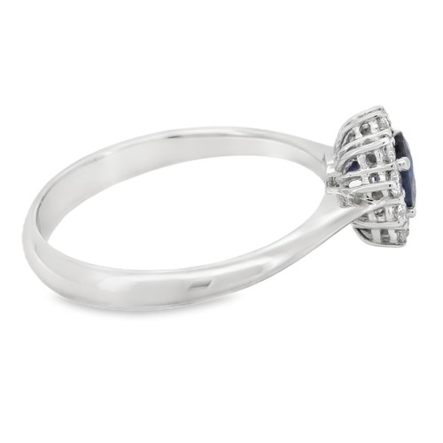 Anello Margherita Zaffiro Blu ct 0,45 Diamanti ct 0,21 EF VS Oro Bianco 18 kt 2,89 gr