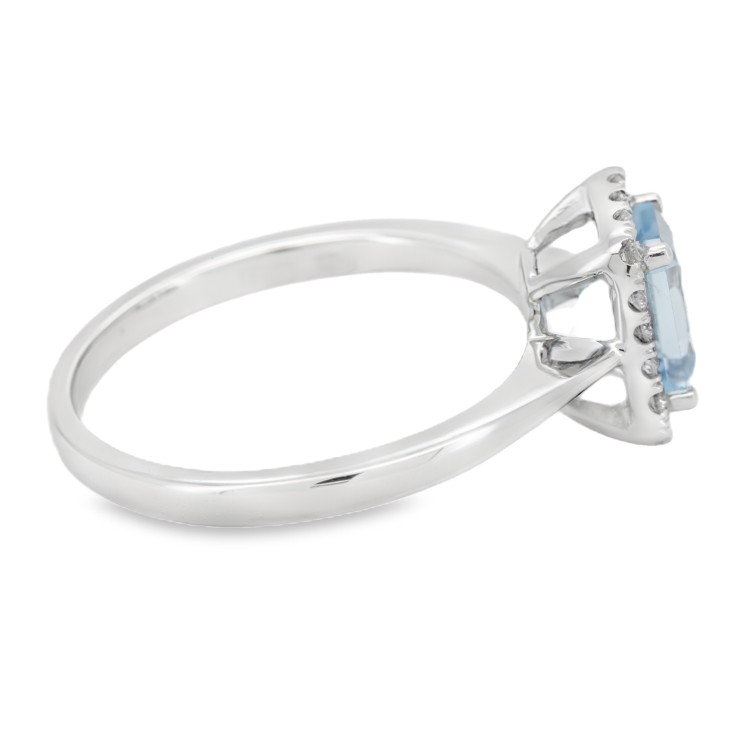 Anello Acquamarina Ottagonale 7 x 5 mm ct 0,99 Diamanti 0,21 EF VS Oro Bianco 18 kt 3,41 gr