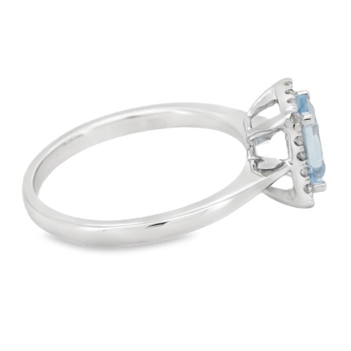 Anello Acquamarina Ottagonale 7 x 5 mm ct 0,99 Diamanti 0,21 EF VS Oro Bianco 18 kt 3,41 gr
