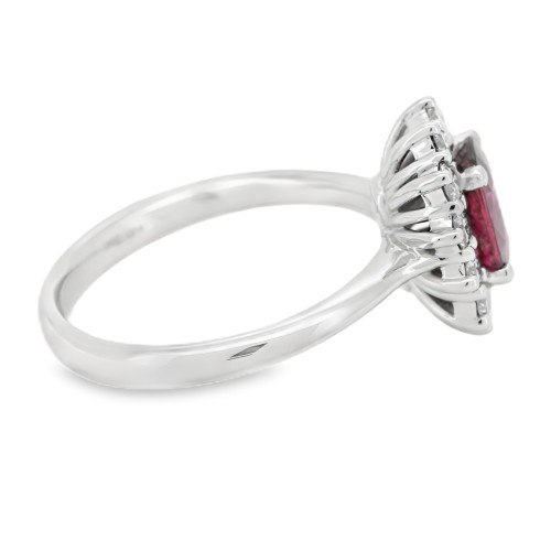 Anello Margherita Rubino ct 1,55 IGI Diamanti ct 0,50 EF VS Oro Bianco 18 kt 4,84 gr