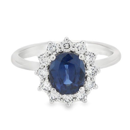 Anello Margherita Zaffiro Blu ct 1,61 IGI Diamanti ct 0,52 EF VS Oro Bianco 18 kt 4,93 gr
