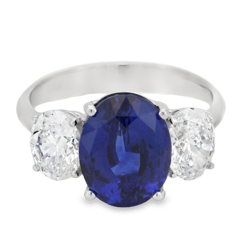 Anello Zaffiro Blu ct 4,54 IGI Diamanti ct 1,54 ( 0,78  E VVS1 IGI + 0,76 D VS1 IGI ) Oro 18 kt 4,45 gr
