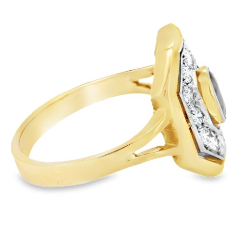 Anello Antico Zaffiro Blu ct 0,40 Diamanti ct 0,35 FG VS Oro Giallo e Bianco 18 kt 4,5 gr