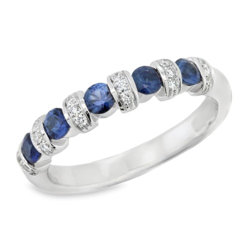 Fedina Riviere Zaffiri ct 0,62 e Diamanti Taglio a Brillante ct 0,13 F VVS Oro Bianco 750 18 kt 4,37 gr