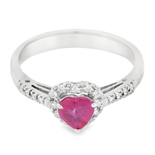Anello Rubino Cuore Diamanti ct 0,14 Oro 18 kt
