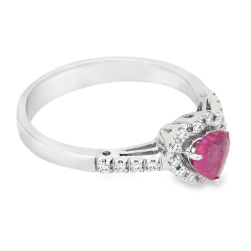 Anello Rubino Cuore Diamanti ct 0,14 Oro 18 kt