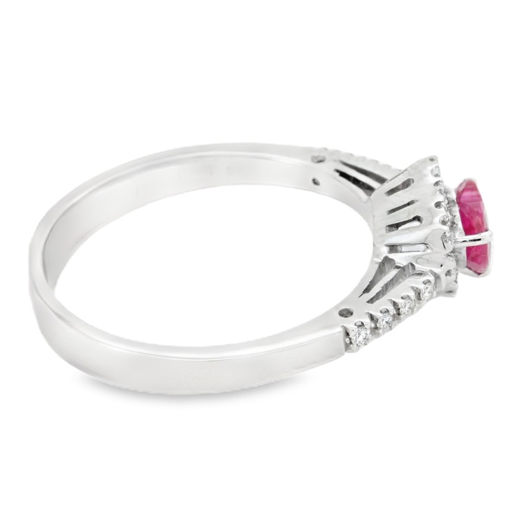 Anello Rubino a Cuore ct 0,57 e Diamanti 0,14 Oro Bianco 750 18 kt 4,1 gr