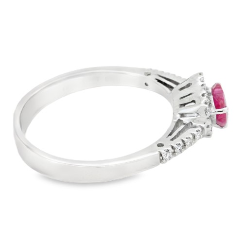 Anello Rubino Cuore Diamanti ct 0,14 Oro 18 kt