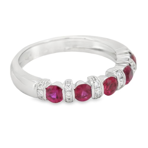 Fedina Riviere Rubini ct 1,05 e Diamanti Taglio a Brillante ct 0,15 F VVS Oro Bianco 18 kt 4,90 gr