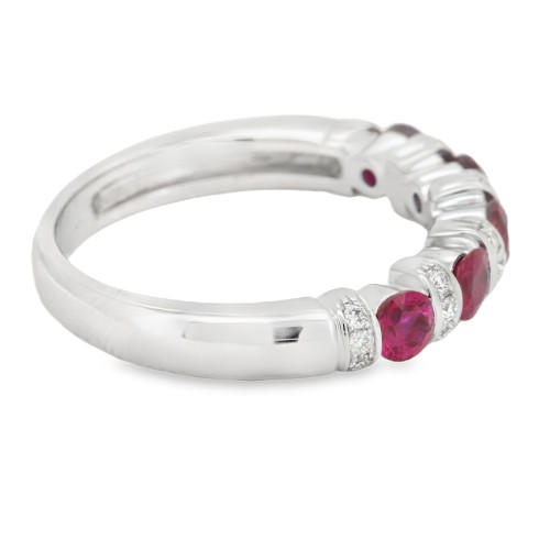 Fedina Riviere Rubini ct 1,05 e Diamanti Taglio a Brillante ct 0,15 F VVS Oro Bianco 18 kt 4,90 gr