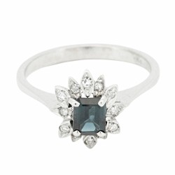 Anello Margherita Zaffiro Blu ct 0,22 Diamanti ct 0,10 G SI Oro 18 kt 2,45 gr