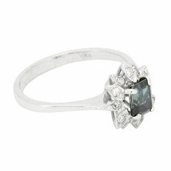 Anello Margherita Zaffiro Blu ct 0,22 Diamanti ct 0,10 G SI Oro 18 kt 2,45 gr 2
