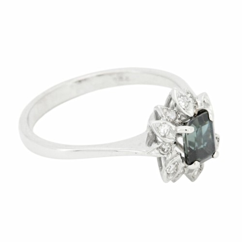 Anello Margherita Zaffiro Blu ct 0,22 Diamanti ct 0,10 G SI Oro 18 kt 2,45 gr
