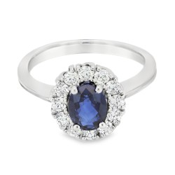 Anello Margherita Zaffiro BLU termodiffuso ct 1,00 Diamanti ct 0,36 FG VS2 Oro 18 kt 4,41 gr 2