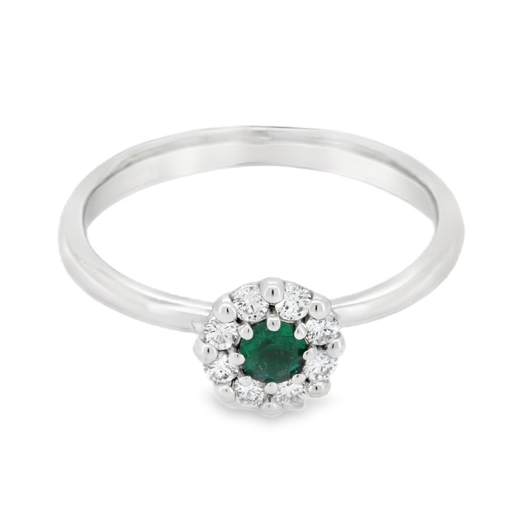 Anello Smeraldo Margherita ct 0,113 misura 7,2 mm Diamanti ct 0,167 F VS Oro 18 kt 2,89 gr