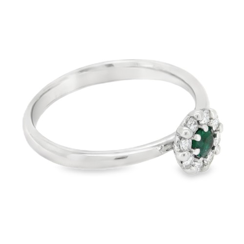 Anello Smeraldo Margherita ct 0,113 misura 7,2 mm Diamanti ct 0,167 F VS Oro 18 kt 2,89 gr