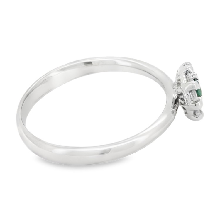 Anello Smeraldo Margherita ct 0,113 misura 7,2 mm Diamanti ct 0,167 F VS Oro 18 kt 2,89 gr