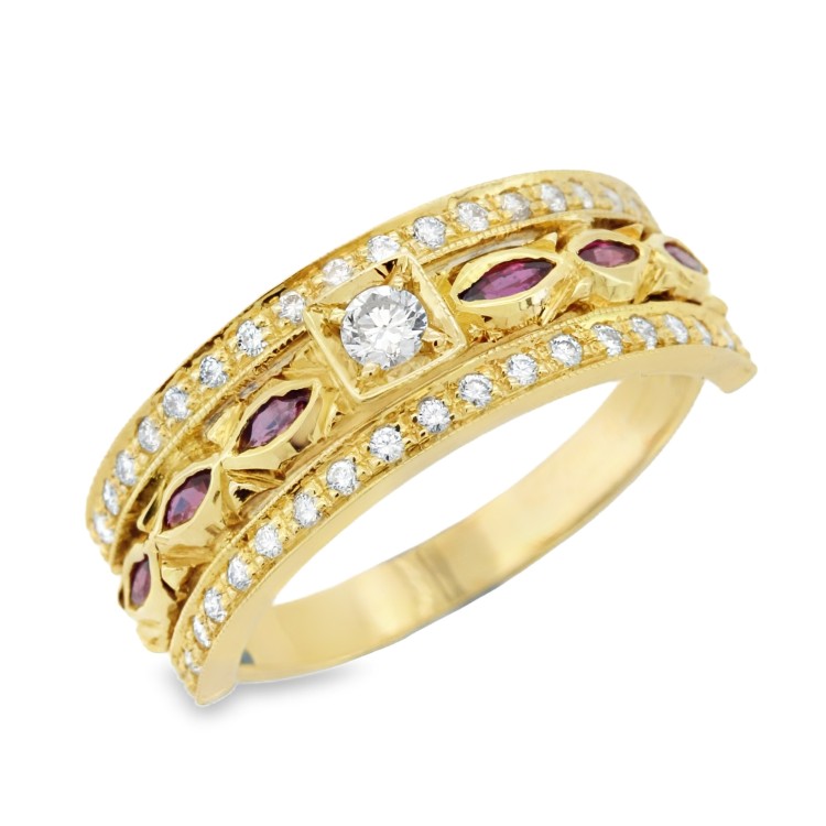 Anello Fascia Rubino Diamanti ct 0,41 Oro 18 kt