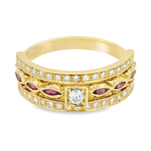 Anello Fascia Rubino Diamanti ct 0,41 Oro 18 kt