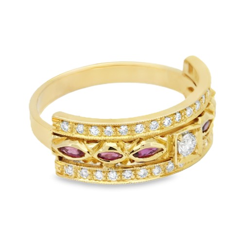 Anello Fascia Rubino Diamanti ct 0,41 Oro 18 kt