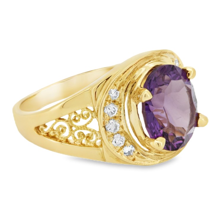 Anello Ametista ct 3,15 e Diamanti ct 0,18 F VVS in  Oro Giallo 750 18 kt 8,36 gr