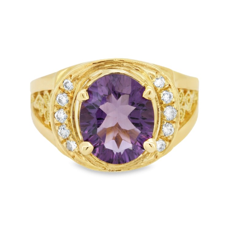 Anello Ametista ct 3,15 e Diamanti ct 0,18 F VVS in  Oro Giallo 750 18 kt 8,36 gr