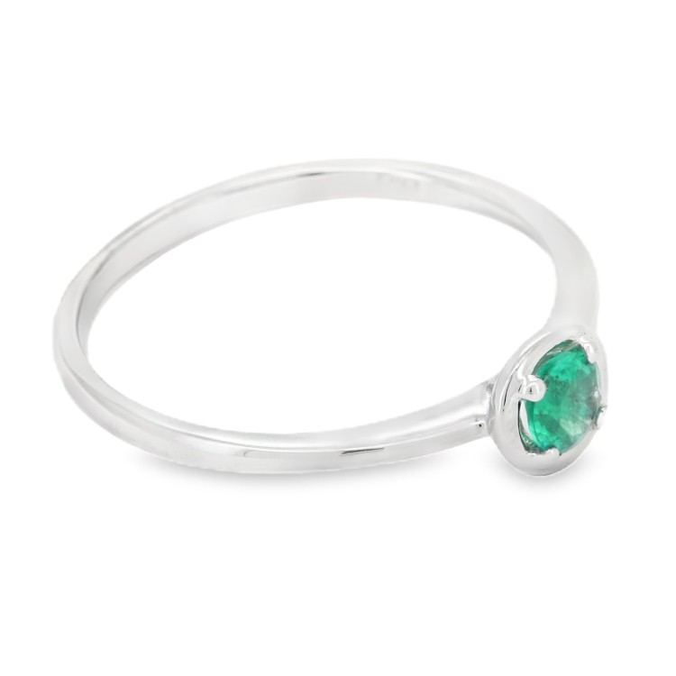 Anello Solitario Disco Smeraldo Rotondo ct 0,18 in Oro Bianco 18 kt 1,65 gr