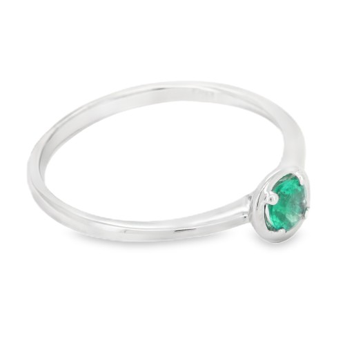 Anello Solitario Disco Smeraldo Rotondo ct 0,18 in Oro Bianco 18 kt 1,65 gr
