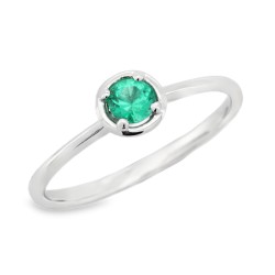 Anello Solitario Disco Smeraldo Rotondo ct 0,18 in Oro Bianco 18 kt 1,65 gr