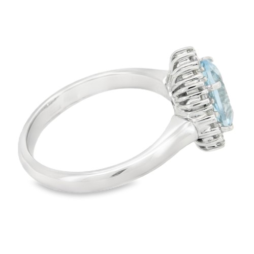 Anello Acquamarina Diamanti ct 0,33 Oro 18 kt