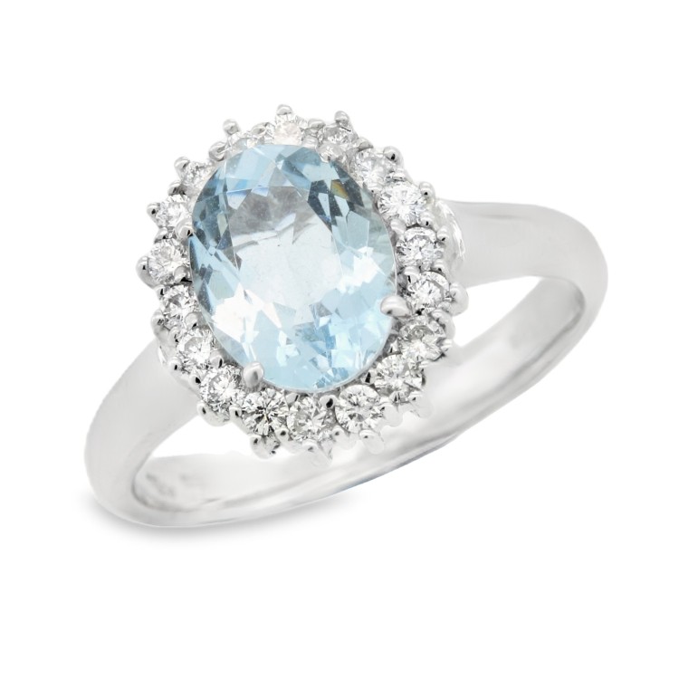 Anello Acquamarina Diamanti ct 0,33 Oro 18 kt