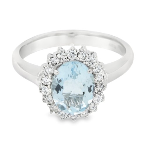Anello Acquamarina ct 1,69 Diamanti ct 0,33 F VS2 Oro Bianco 18 kt 5,44 gr
