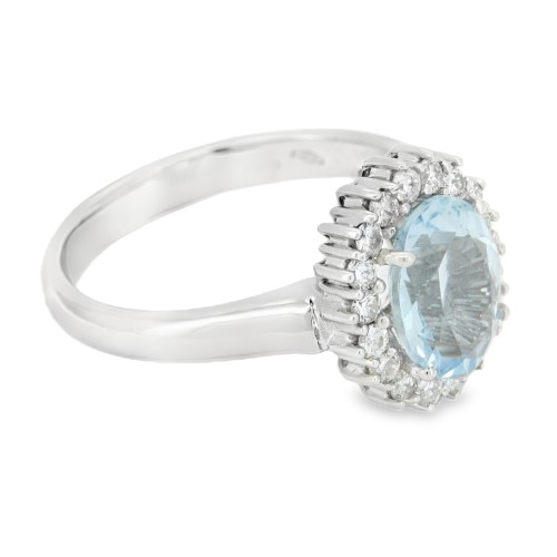 Anello Acquamarina Diamanti ct 0,33 Oro 18 kt