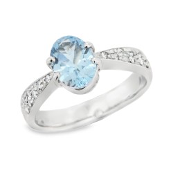 Anello Acquamarina ct 0,90 Diamanti ct 0,10 F SI Oro Bianco 18 kt 4,50 gr