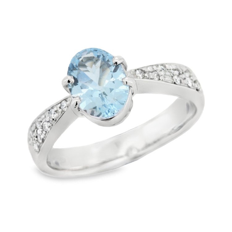 Anello Acquamarina Diamanti ct 0,16 Oro 18 kt