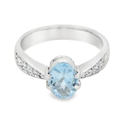 Anello Acquamarina ct 0,90 Diamanti ct 0,10 F SI Oro Bianco 18 kt 4,50 gr 2