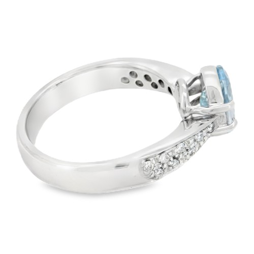 Anello Acquamarina ct 0,90 Diamanti ct 0,10 F SI Oro Bianco 18 kt 4,50 gr