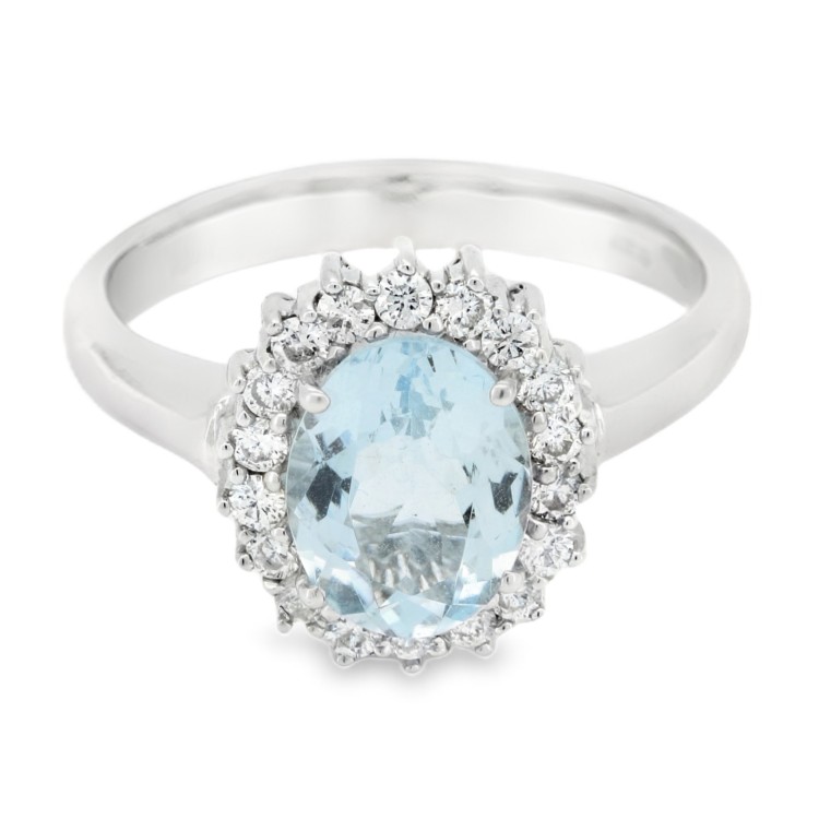 Anello Margherita Zaffiro BLU ct 3,32 e Diamanti taglio a brillante ct 0,78 FG SI1 e Oro Bianco 750 18 kt 6,06 gr