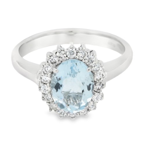 Anello Margherita Zaffiro BLU ct 3,32 e Diamanti taglio a brillante ct 0,78 FG SI1 e Oro Bianco 750 18 kt 6,06 gr