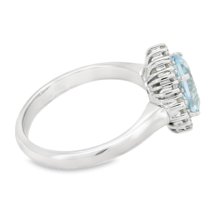 Anello Margherita Zaffiro BLU ct 3,32 e Diamanti taglio a brillante ct 0,78 FG SI1 e Oro Bianco 750 18 kt 6,06 gr