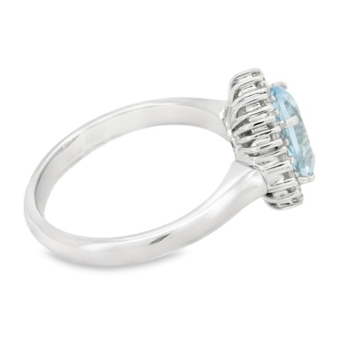 Anello Margherita Zaffiro BLU ct 3,32 e Diamanti taglio a brillante ct 0,78 FG SI1 e Oro Bianco 750 18 kt 6,06 gr