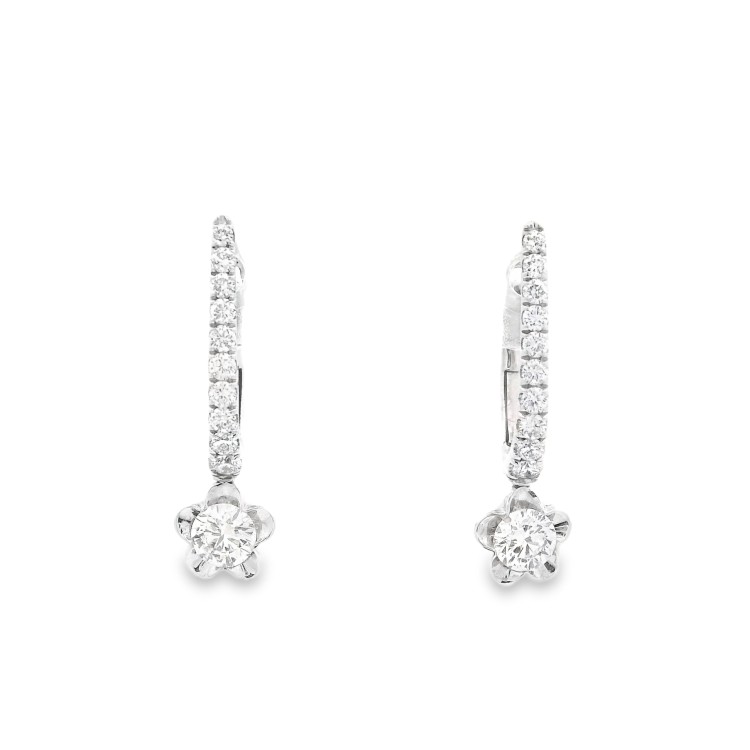 Orecchini Pendenti Fiore Diamanti ct 0,36 + 0,28 E VVS Oro Bianco 18 kt 2,69 gr