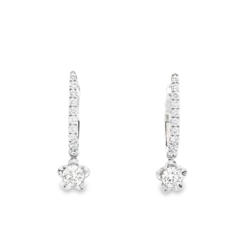 Orecchini Pendenti Fiore Diamanti ct 0,36 + 0,28 E VVS Oro Bianco 18 kt 2,69 gr