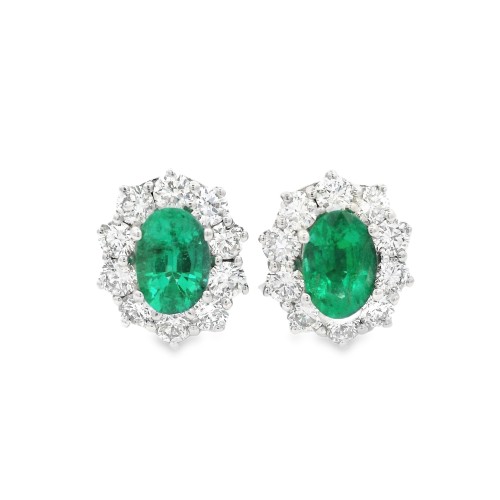 Orecchini Margherita Smeraldi ct 0,90 Diamanti ct 0,78 EVS  Oro Bianco 750 18 kt 3,18 gr